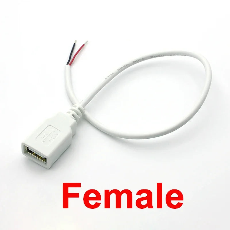 USB 2.0 2-Pin Power Supply Cable DIY Male Female White Wire USB Power Cable Richie's