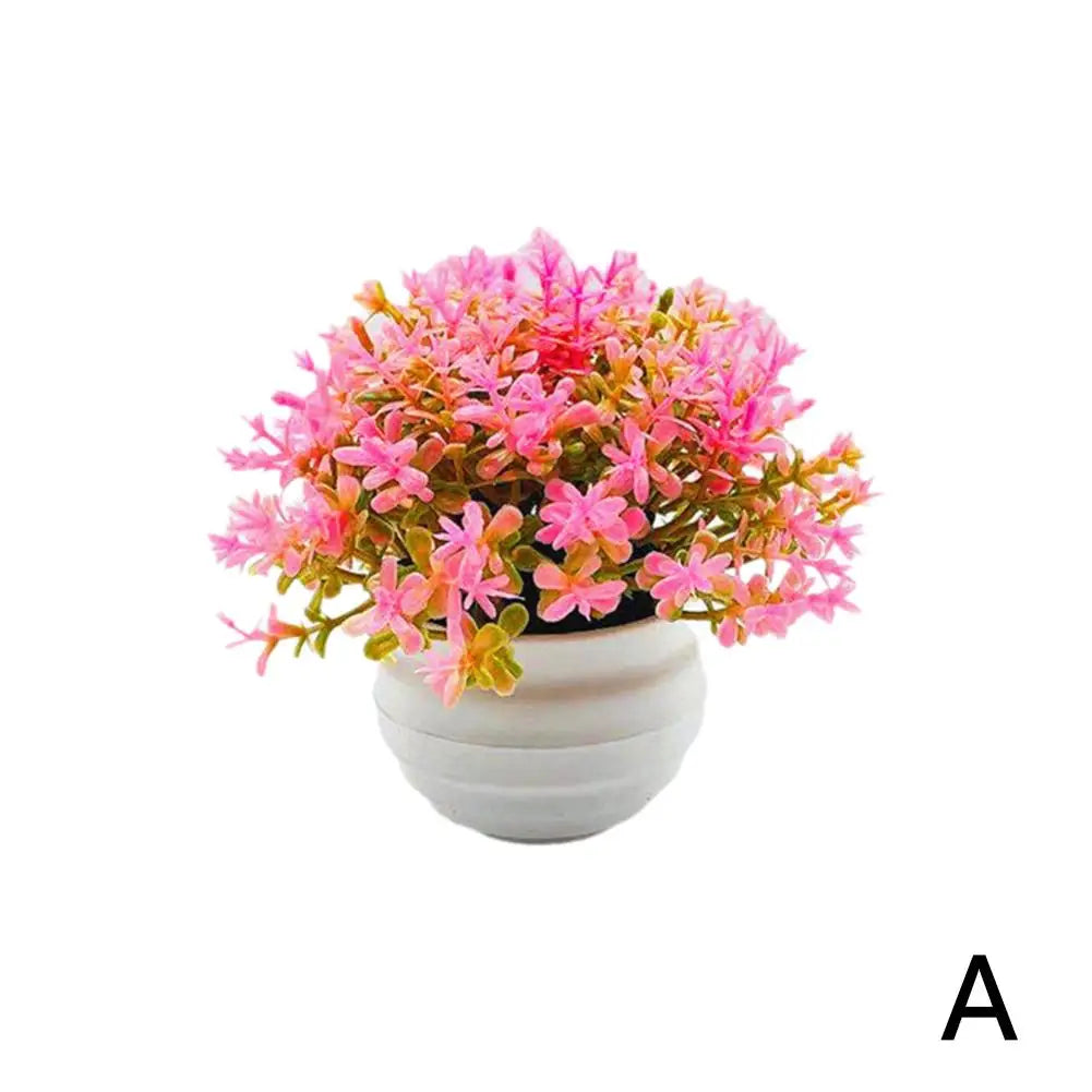 Artificial Bonsai Potted Plant – Multi-Color Faux Grass Décor Artificial Potted Plant Richie's pink