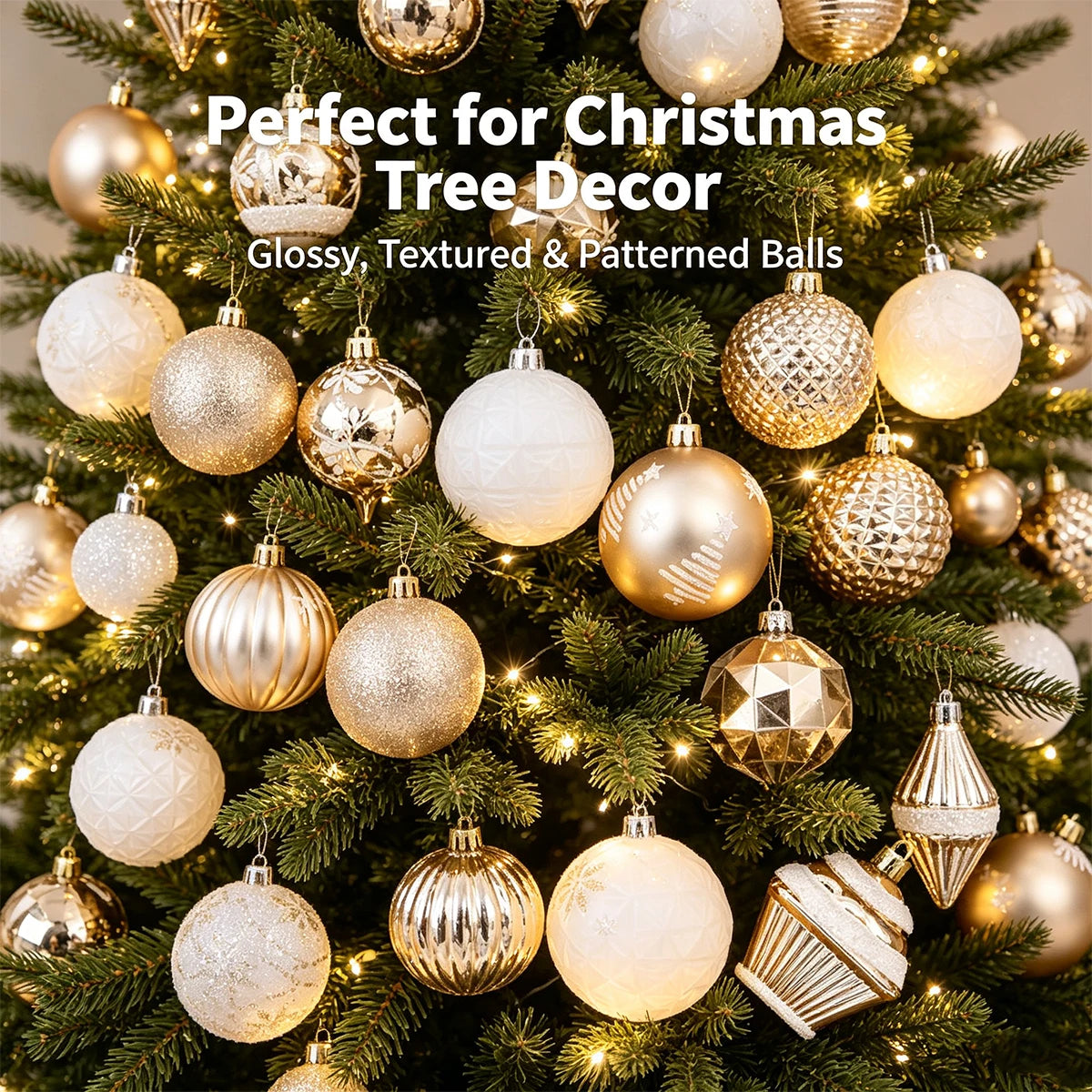42Pcs Shatterproof Christmas Ornaments – Champagne Gold & White Christmas Ornament Set Richie's