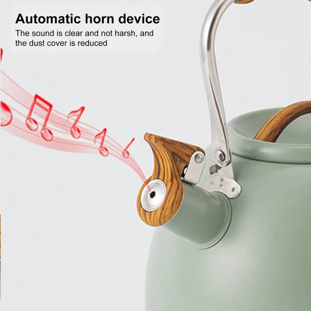Stainless Steel Whistling Teapot 3L – Wood Handle, Light Green Whistling Tea Kettle Richie's