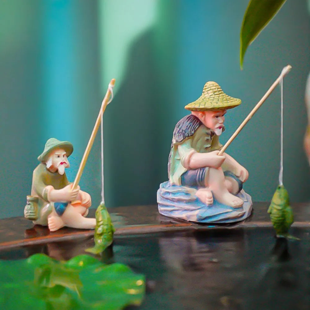 PVC Old Man Fishing Ornament – Fish Tank & Aquascape Decor Miniature Figurine Ornament Richie's
