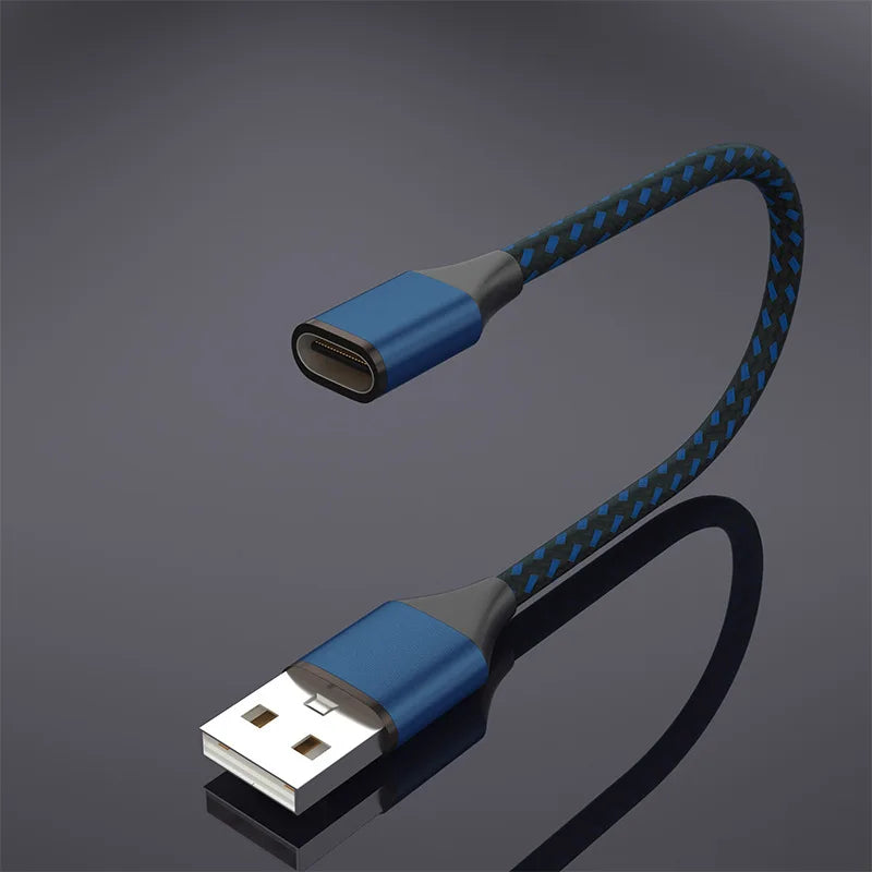 USB-A to USB-C Female Extension Cable 25cm Nylon Braided Fast Charge USB Extension Cable Richie's Blue