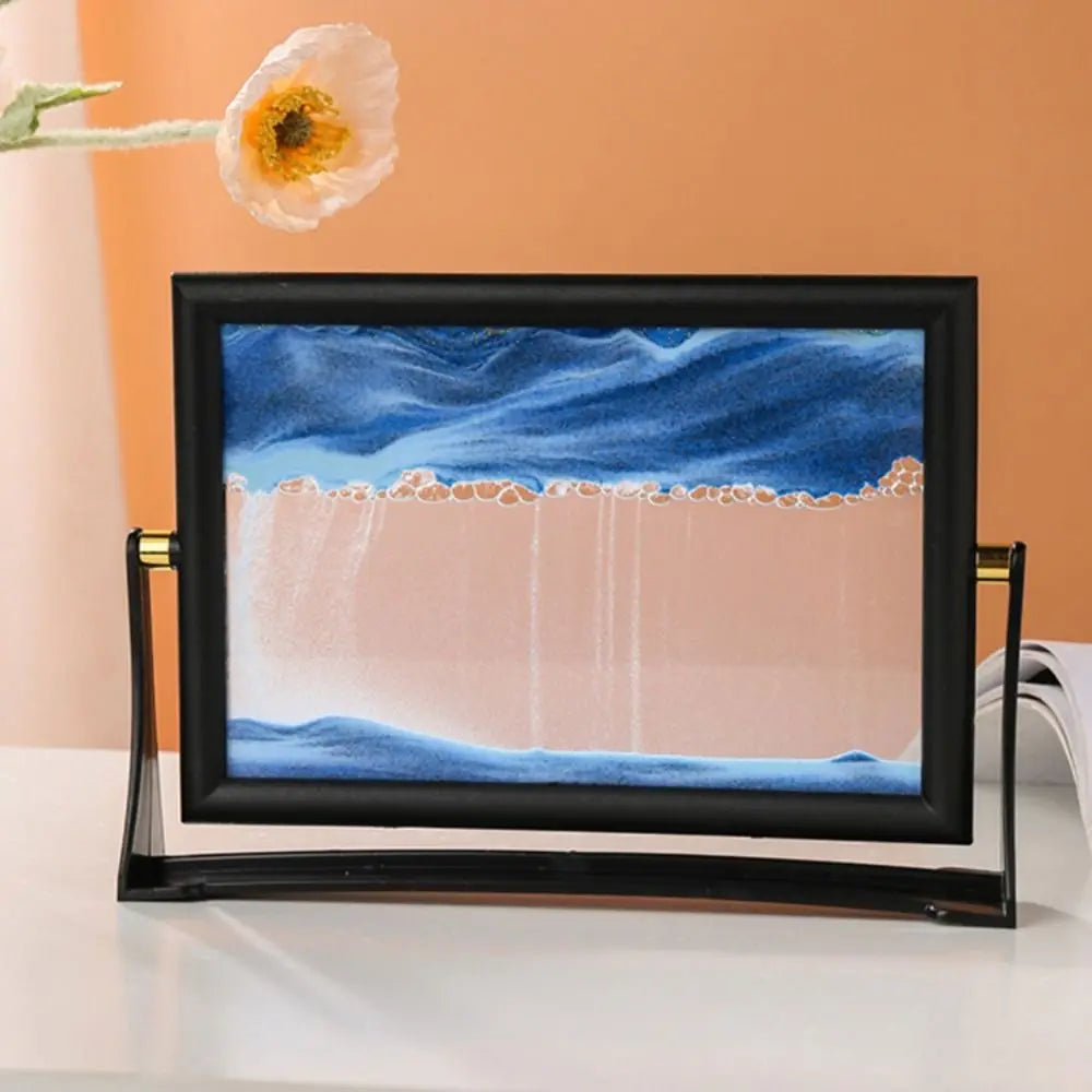 Rotatable Sand Art Picture – Flowing Quicksand Glass Decor Sand Art Decoration Richie's blue 7inch
