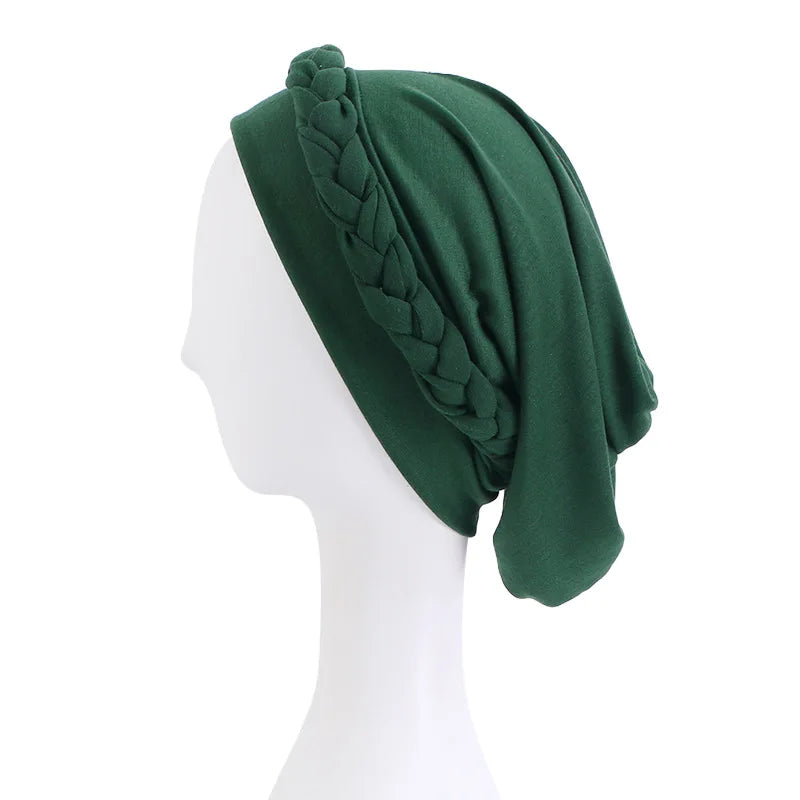 Women's Braided Elastic Turban Head Wrap | Islamic Headwear Turban Head Wrap Richie's dark green