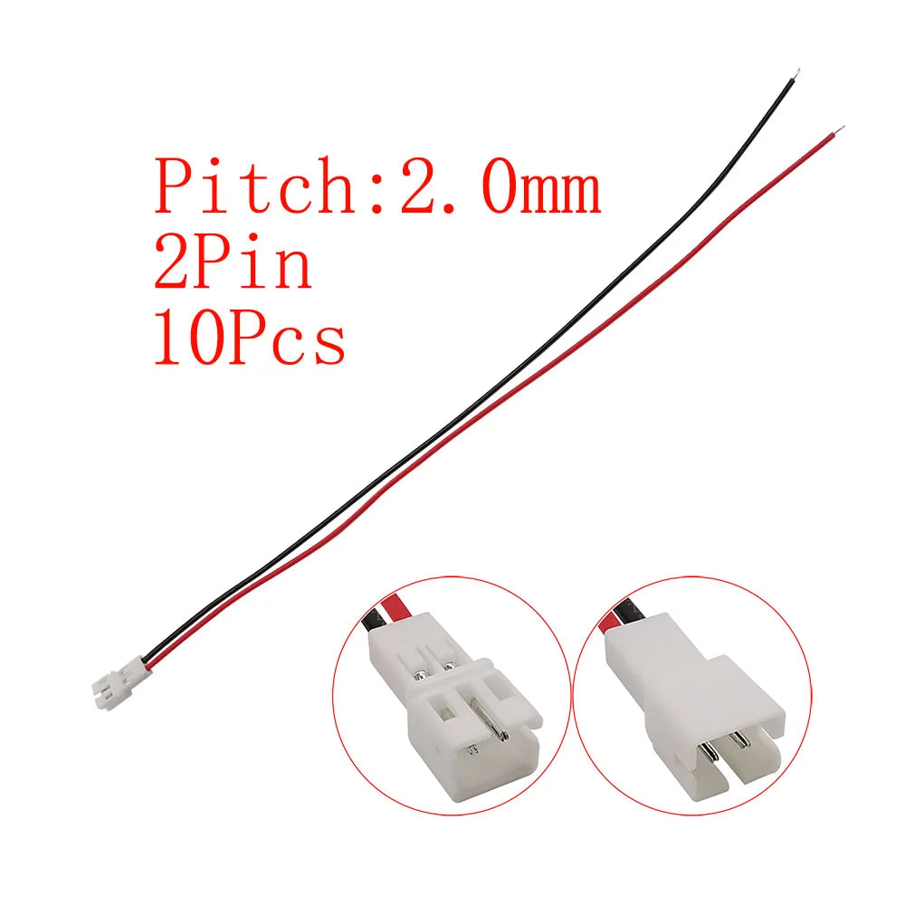 10Pcs JST PH 2.0mm Connector 2–6 Pin Male Female 26AWG Cables Wire Connector Set Richie's 10Pcs 2Pin-K
