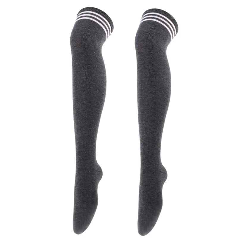 Women's Striped Thigh High Socks | Over-Knee Academic Style Thigh High Socks Richie's Dark grey white One Size