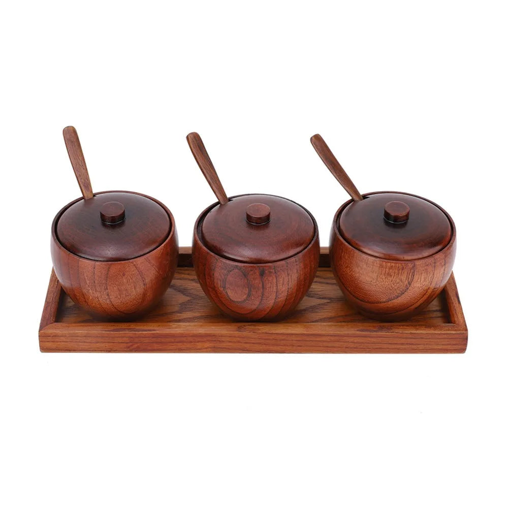 Wood Spice Jar Set with Spoons, Lids & Tray – 3-Piece Spice Jar Set Richie's