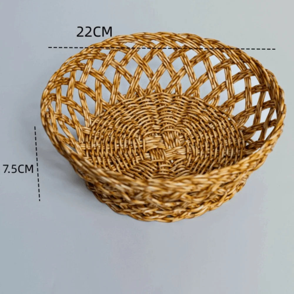Hand-Woven Rattan-Style Round Fruit Basket & Storage Organizer Woven Storage Basket Richie's Medium Size