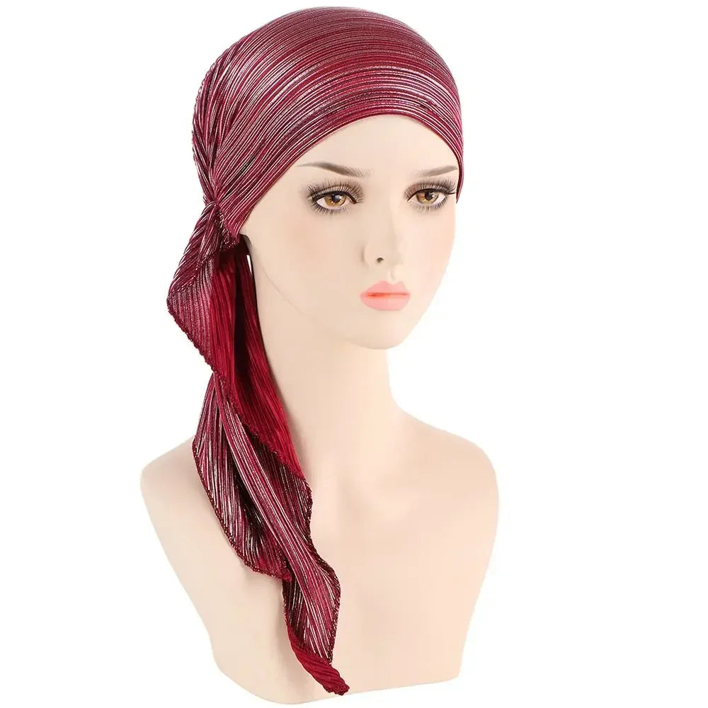 Women's Printed Stretch Turban Hat – Knit Bonnet Underscarf Turban Bonnet Hat Richie's Wine red--