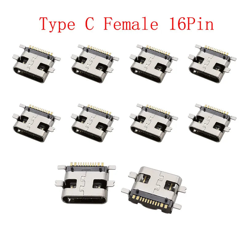 10Pcs USB Type-C 16 Pin Female Connector PCB Soldering DIY USB-C Connector Richie's A