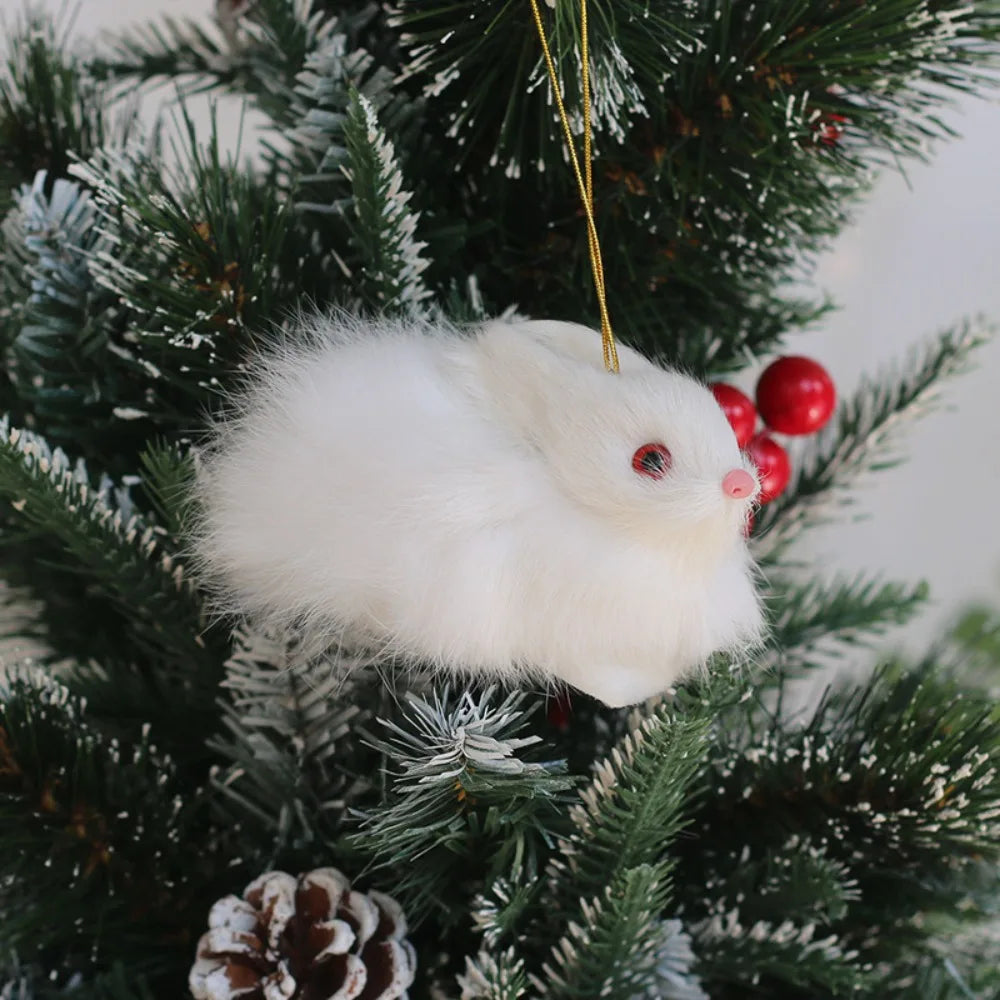 Faux Fur Animal Christmas Ornaments – Owl Bunny Squirrel Christmas Ornament Richie's Bunny with lanyard