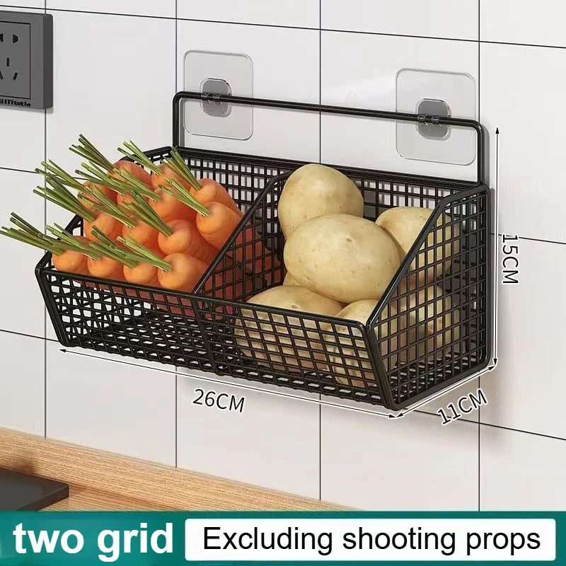 Wall-Mounted Kitchen Organizer Basket – Metal Veggie Storage Kitchen Storage Basket Richie's two grid 1pc