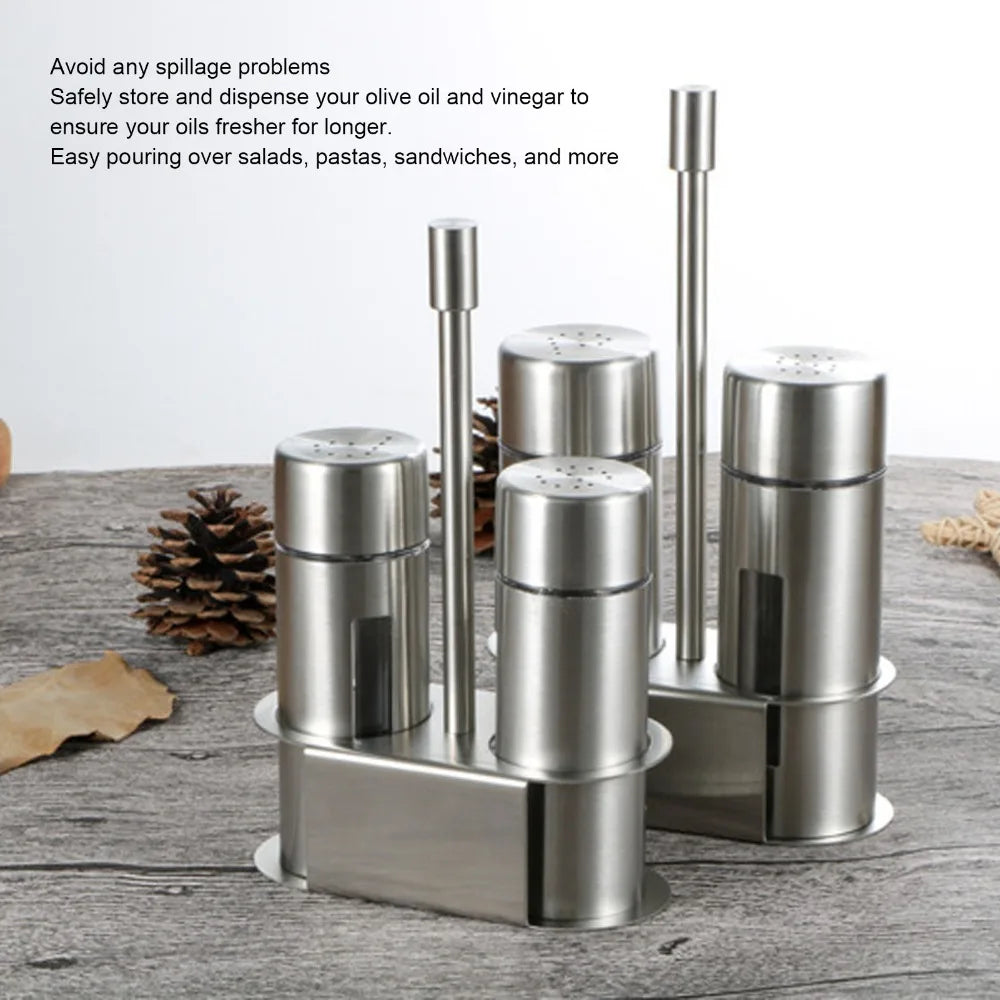 304 Stainless Steel Oil Dispenser Bottle Set with Stand 80ml Oil Vinegar Cruet Set Richie's