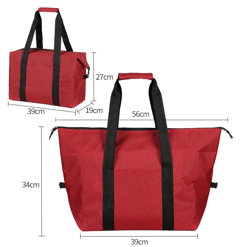Folding Insulated Cooler Bag Large Capacity Picnic Tote Insulated Cooler Bag Richie's wine red-L