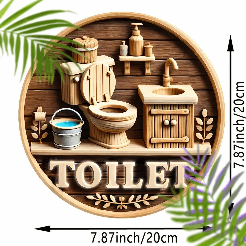 Wooden Hanging Bathroom Sign Round Farmhouse Wall Décor Wall Sign Plaque Richie's 10