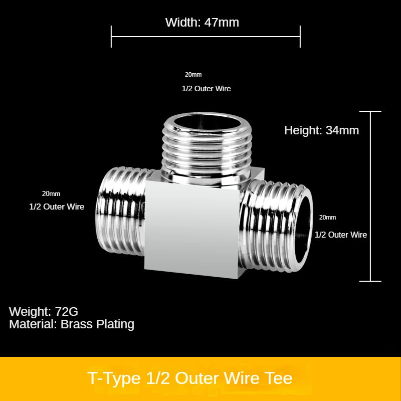 1/2" All-Brass Three-Way Faucet Splitter | 1-In-2-Out Fitting Brass Pipe Fitting Richie's 5