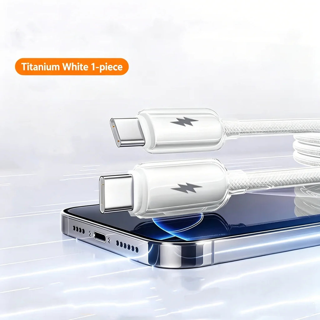 100W USB-C Braided Charging Cable 1.5M – Fast Data Sync Cord USB-C Charging Cable Richie's White