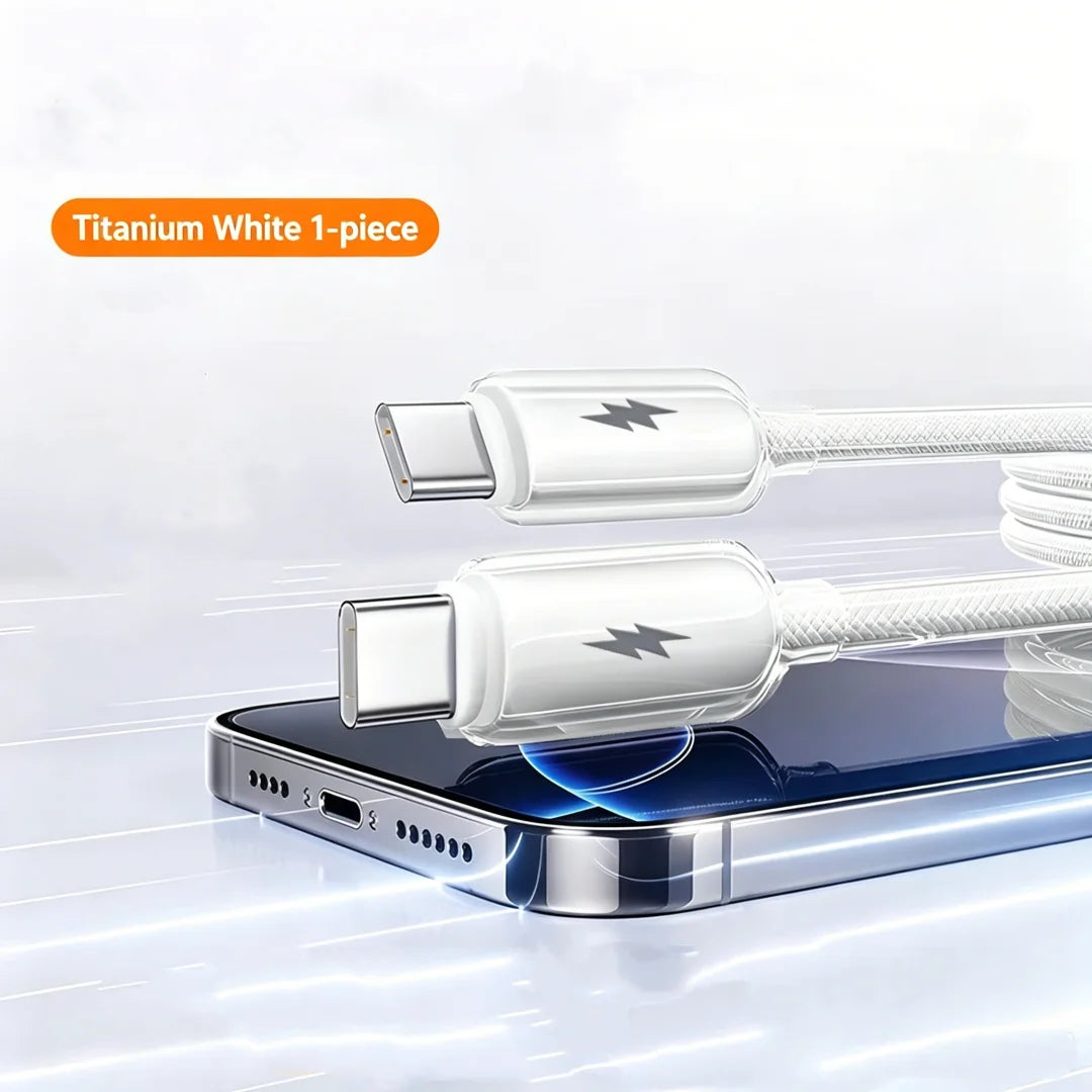 100W USB-C Braided Charging Cable 1.5M – Fast Data Sync Cord USB-C Charging Cable Richie's White