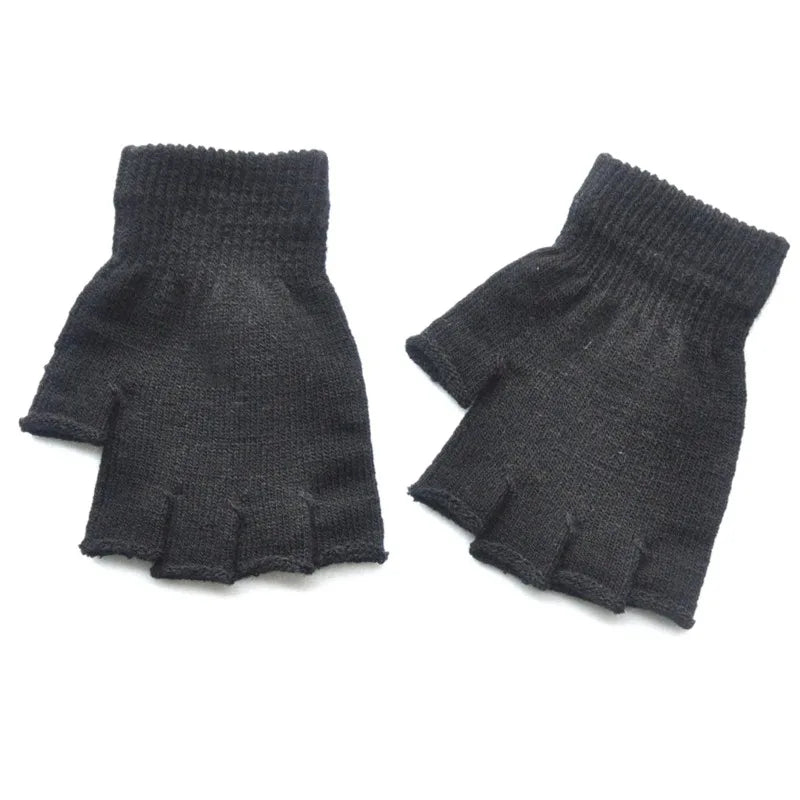 Kids Fingerless Knit Gloves – Stretchy Half-Finger Winter Mittens Kids Winter Gloves Richie's Black One Size