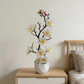 Red Artificial Plum Blossom Bonsai | Fake Flower Potted Plant Artificial Potted Plant Richie's White