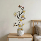 Red Artificial Plum Blossom Bonsai | Fake Flower Potted Plant Artificial Potted Plant Richie's White