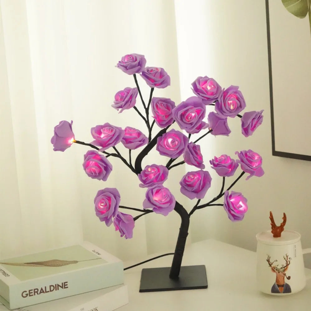 USB Rose Flower Tree LED Table Lamp | Warm Holiday Decor LED Decorative Lamp Richie's Purple