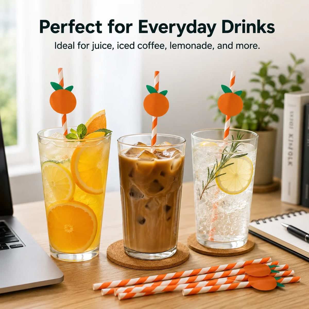 Orange White Striped Paper Straws – Summer Fruit Party Decor Disposable Paper Straws Richie's