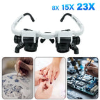 LED Head-Mounted Magnifier Loupe 8X 15X 23X Jeweler Repair Magnifier Loupe Richie's