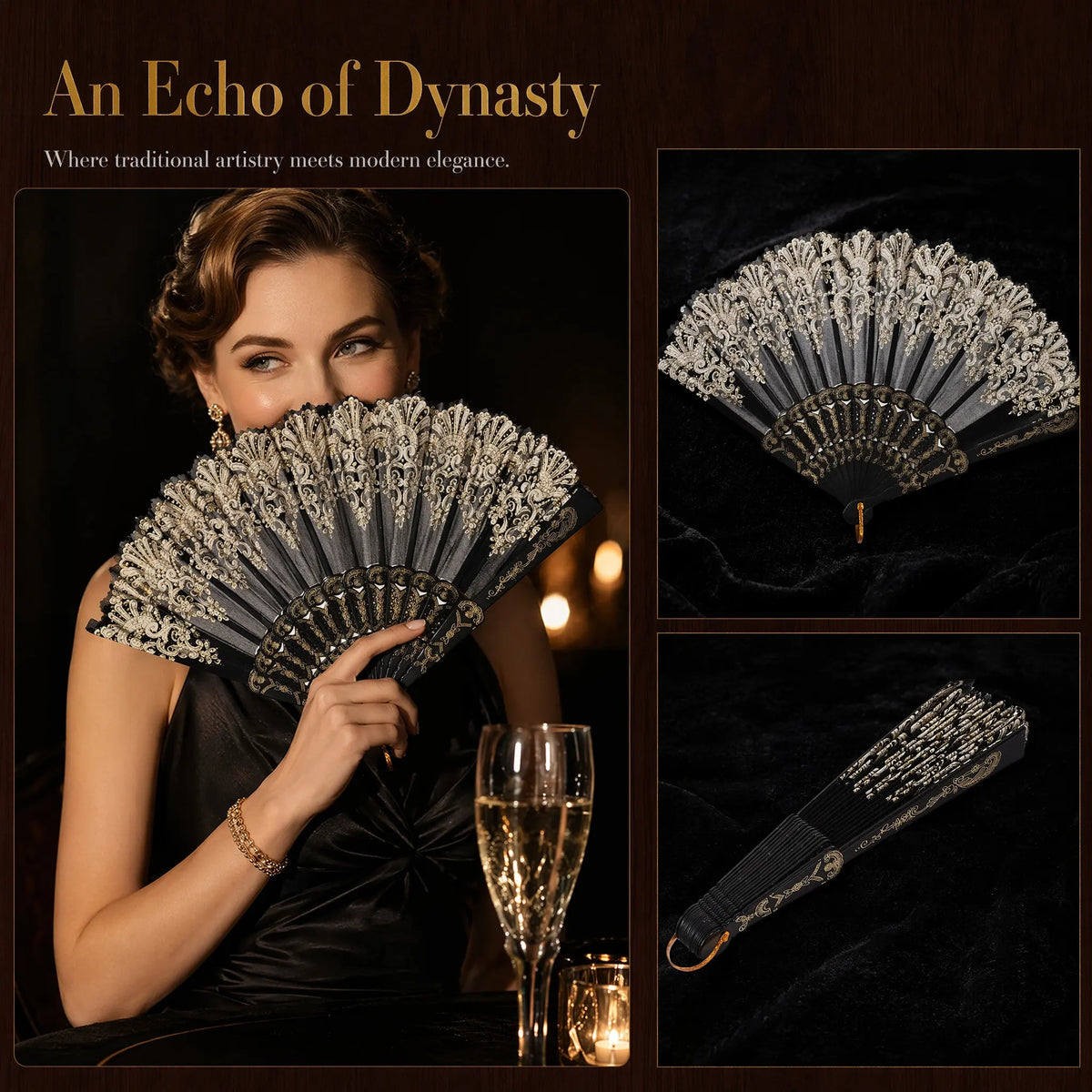 Black Folding Hand Fan – Vintage Chinese Oriental Style Folding Hand Fan Richie's