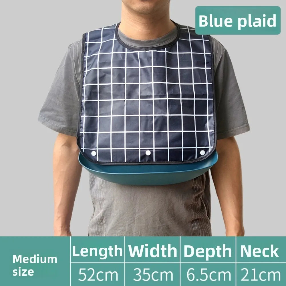 Waterproof Adult Bib Washable Dining Apron S/M/L Adjustable Adult Dining Bib Richie's Blue-M