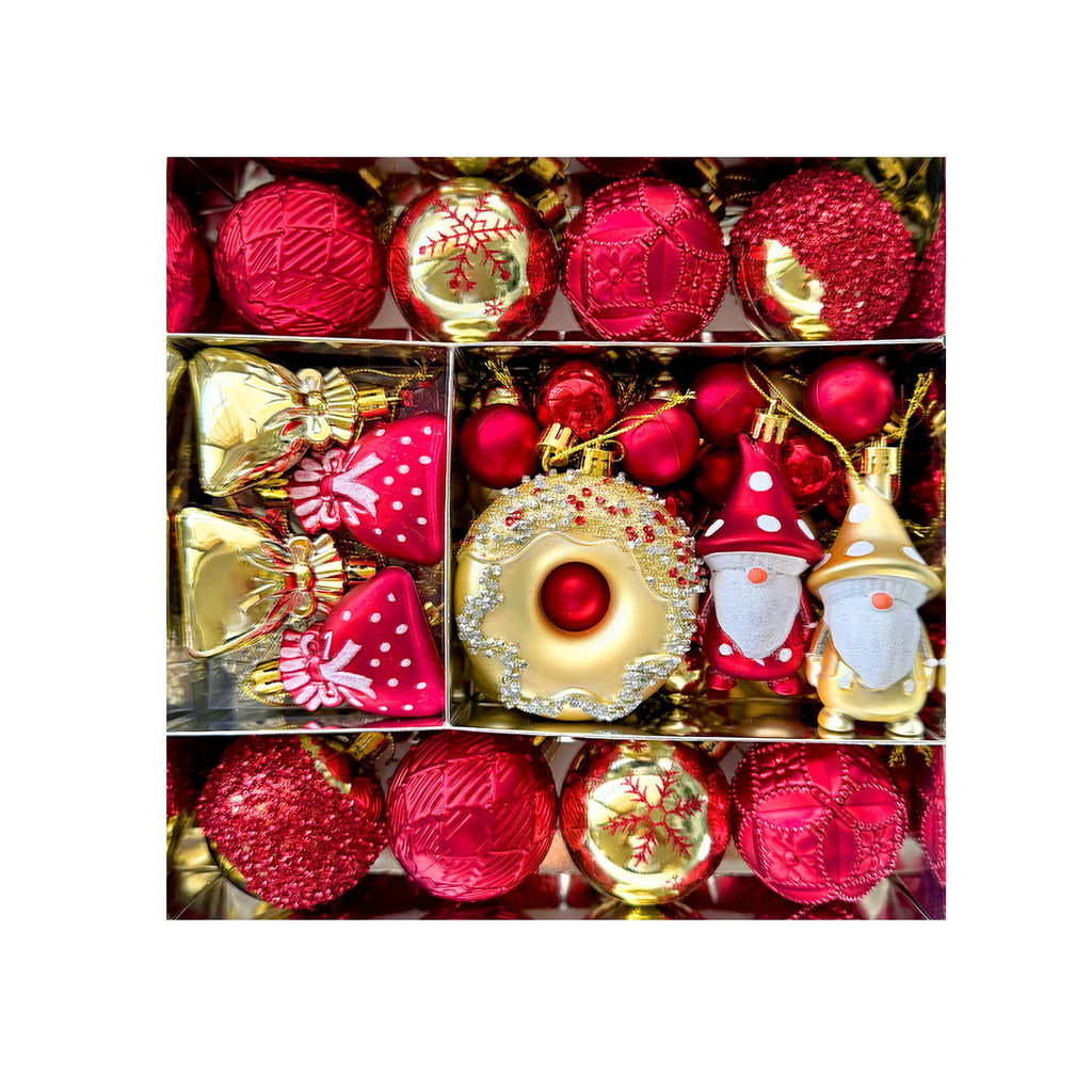 60-Piece Red & Gold Christmas Ornaments – Snowflake Set Christmas Ornament Set Richie's
