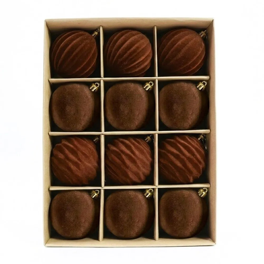 12Pcs Velvet Flocked Christmas Balls 6CM Tree Ornaments Christmas Tree Ornaments Richie's Coffee 1.5cm