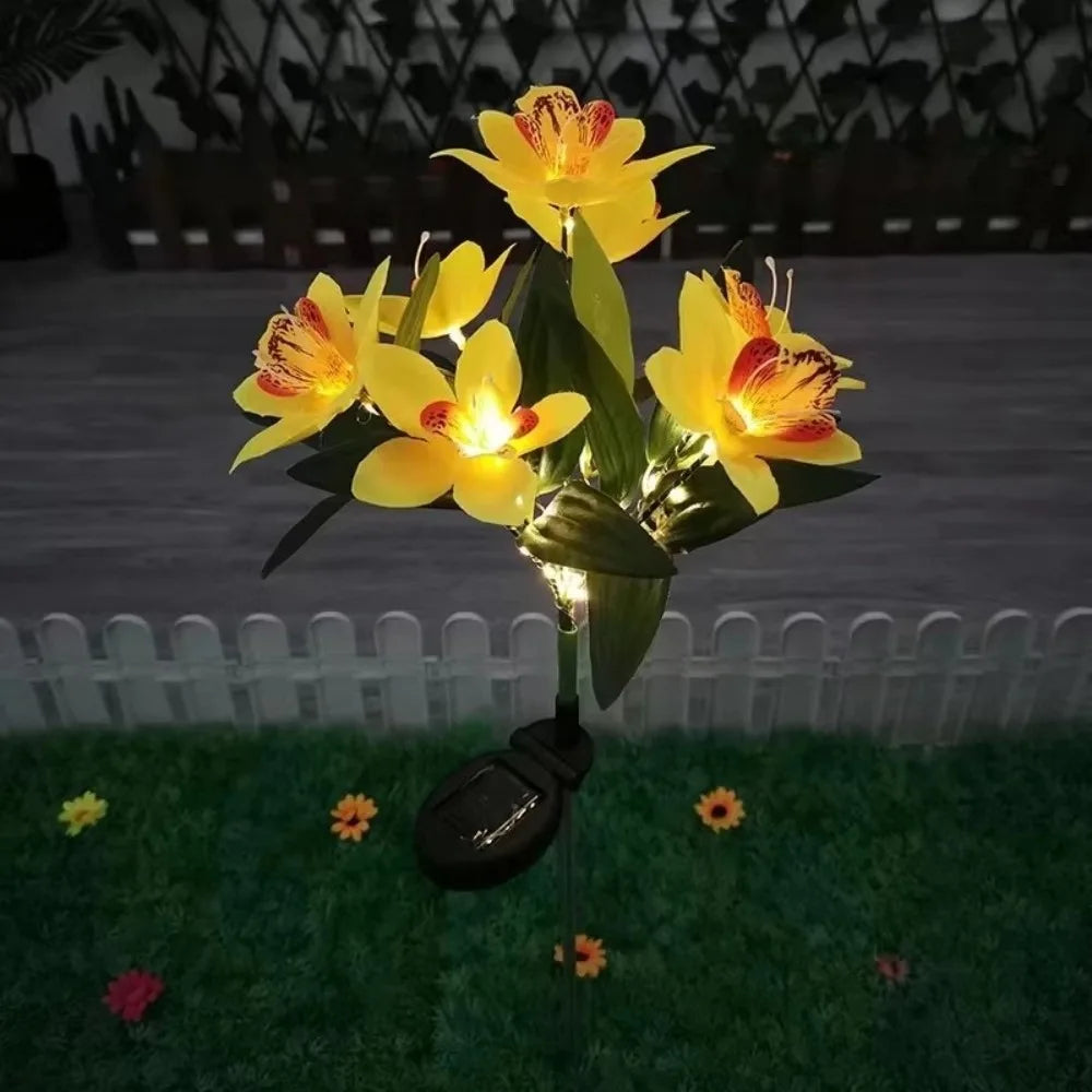 Solar LED Orchid Ground Light – Garden Lawn Decoration Lamp Solar Garden Light Richie's Yellow