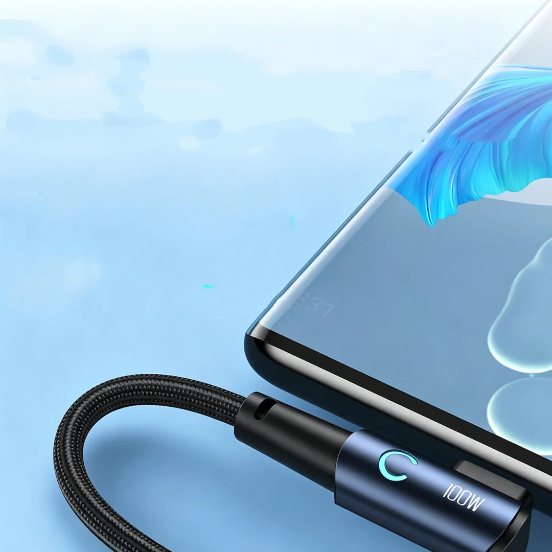 L-Shape USB-C Cable 100W PD Fast Charging LED – 1M Right Angle USB-C Charging Cable Richie's