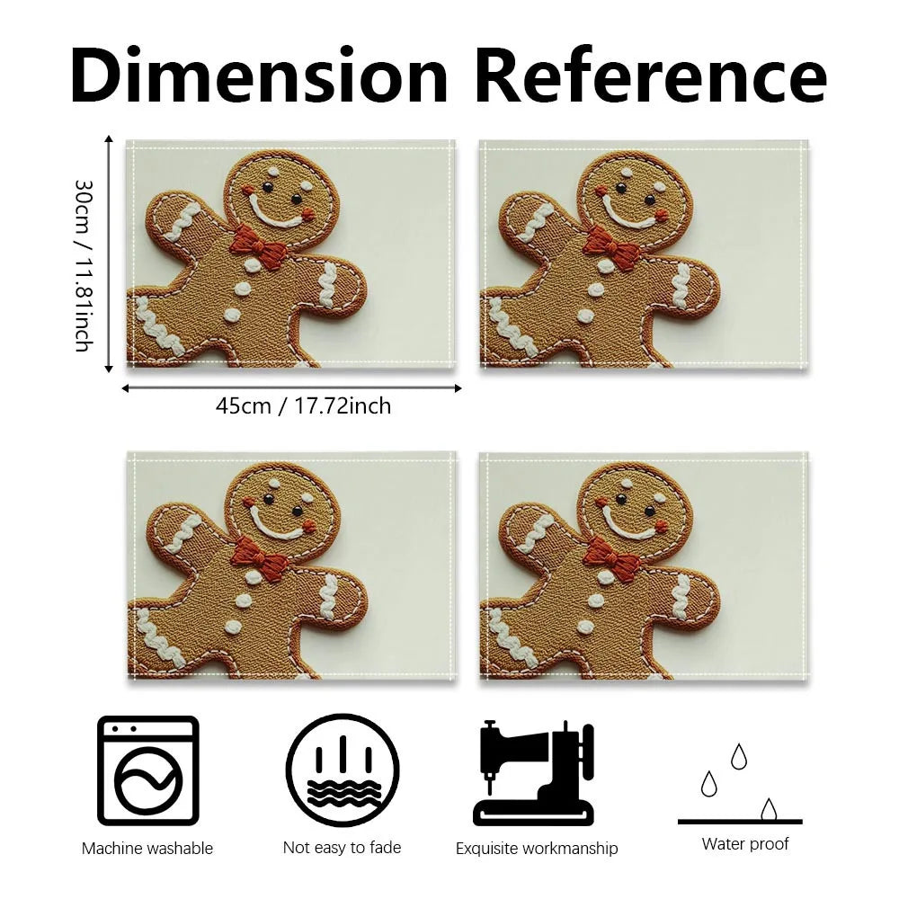 Christmas Gingerbread Man Placemats – Washable, Set of 1-2 Holiday Placemats Richie's