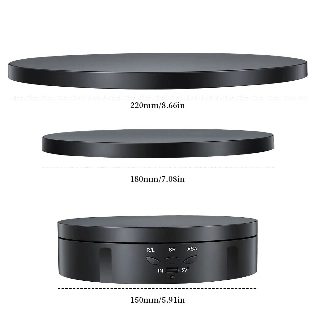 360° Electric Rotating Display Stand – 3-Speed USB Turntable Rotating Display Stand Richie's Black