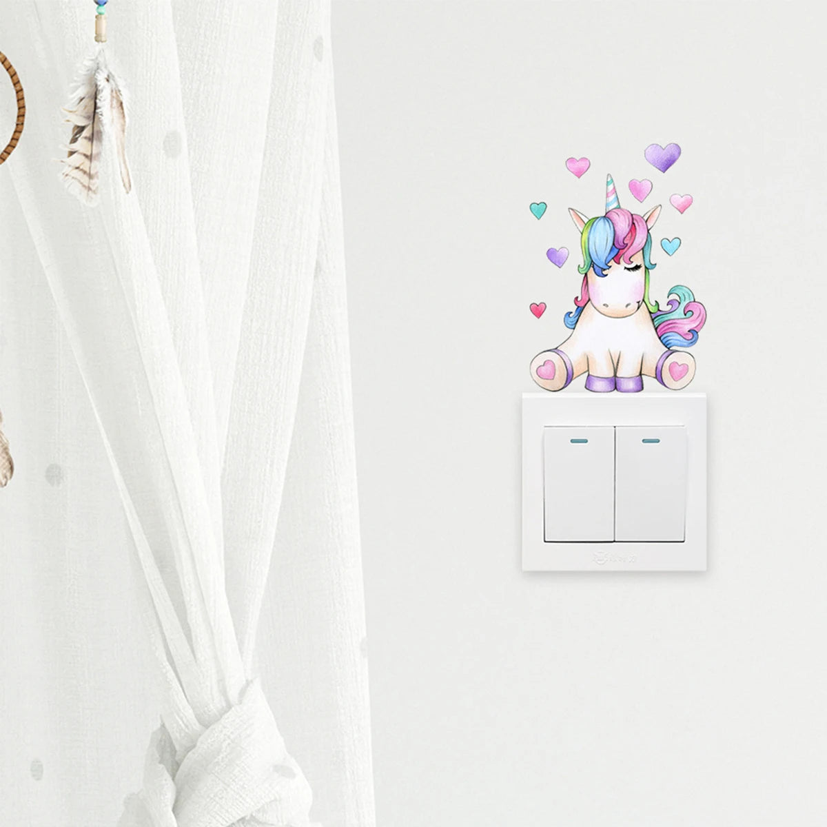 Watercolor Unicorn Light Switch Sticker | Heart Wall Decal Decorative Wall Sticker Richie's
