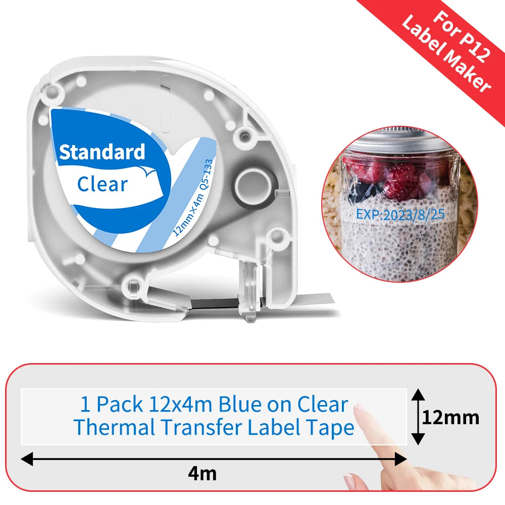 12mm Label Tape for Phomemo P12 & Dymo LetraTag – 4m Label Maker Tape Richie's Q5-133