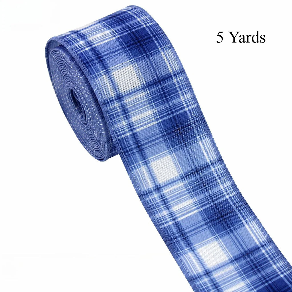 Christmas Wired Ribbon Blue White Stripe Snow Tree Pattern Christmas Craft Ribbon Richie's B 5 Yards