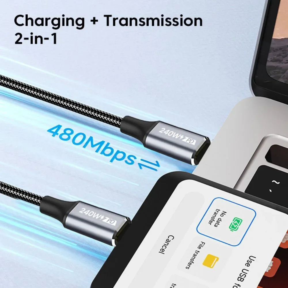 240W USB-C to USB-C Fast Charging Cable Dual 90° Braided 1M USB-C Charging Cable Richie's