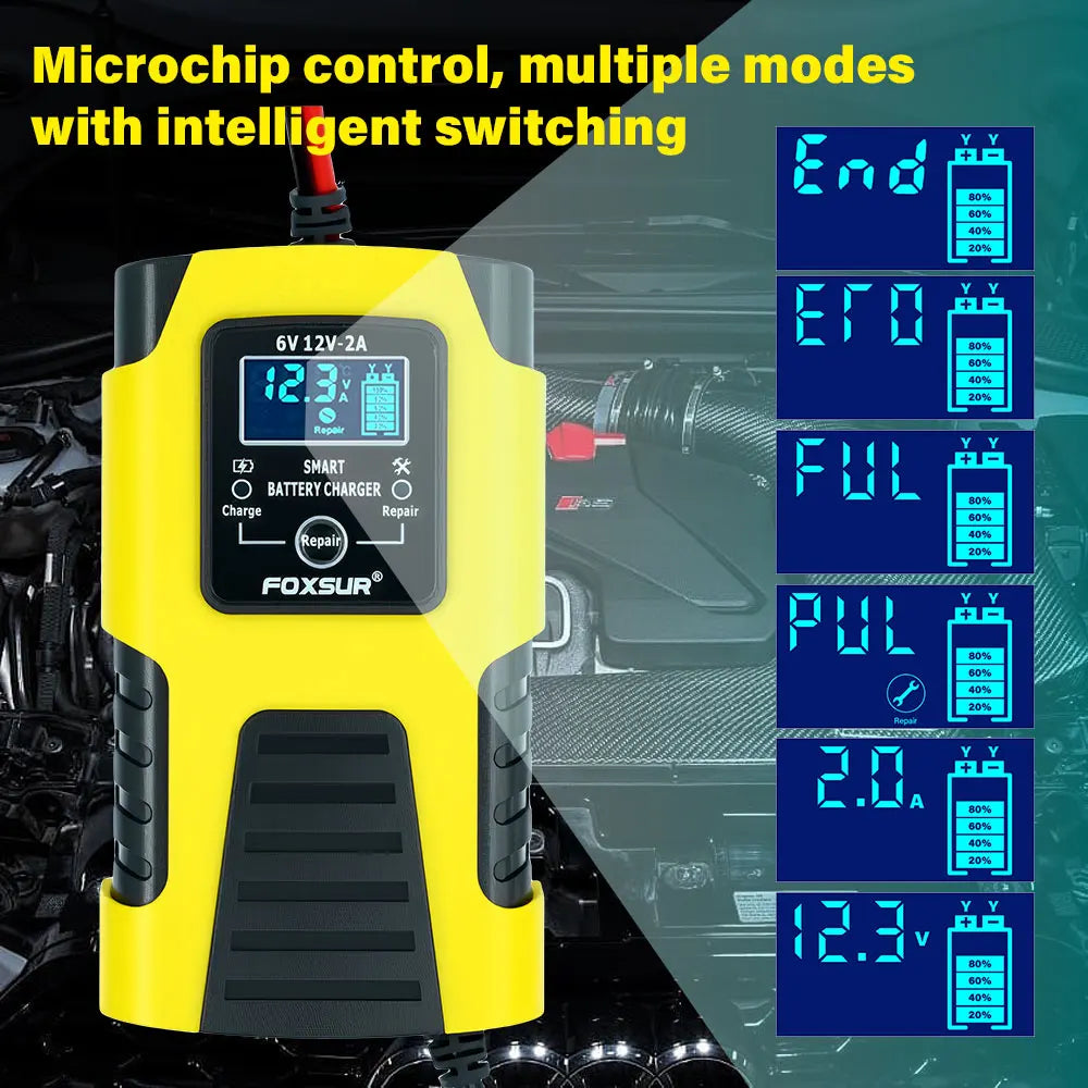 6V/12V 2A Automatic Car Battery Charger LCD – AGM GEL Calcium Battery Charger Richie's