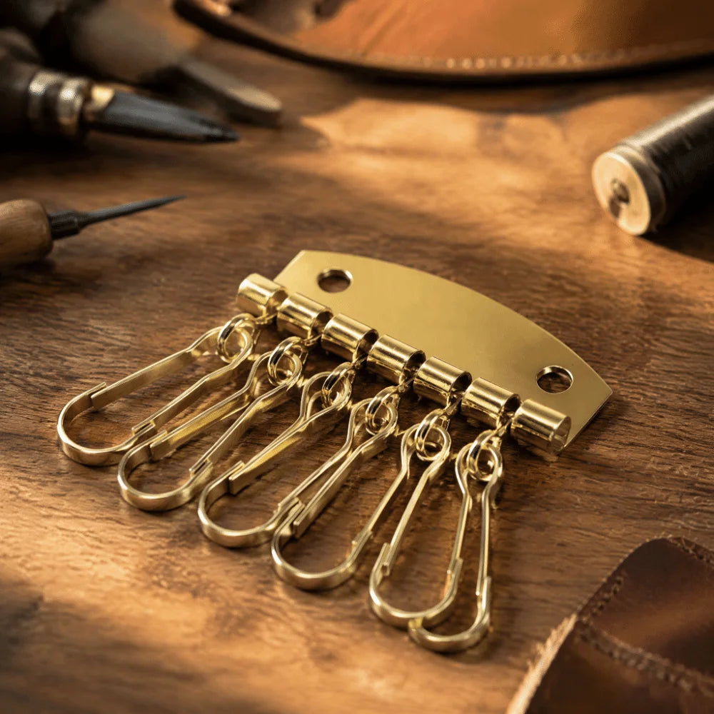 6-Hook Key Row Organizer Clasp – Gold & Bronze DIY Leather Keychain Hardware Richie's