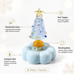 Glass Christmas Tree Figurine with Rotating Ceramic Base | Mini Christmas Figurine Richie's