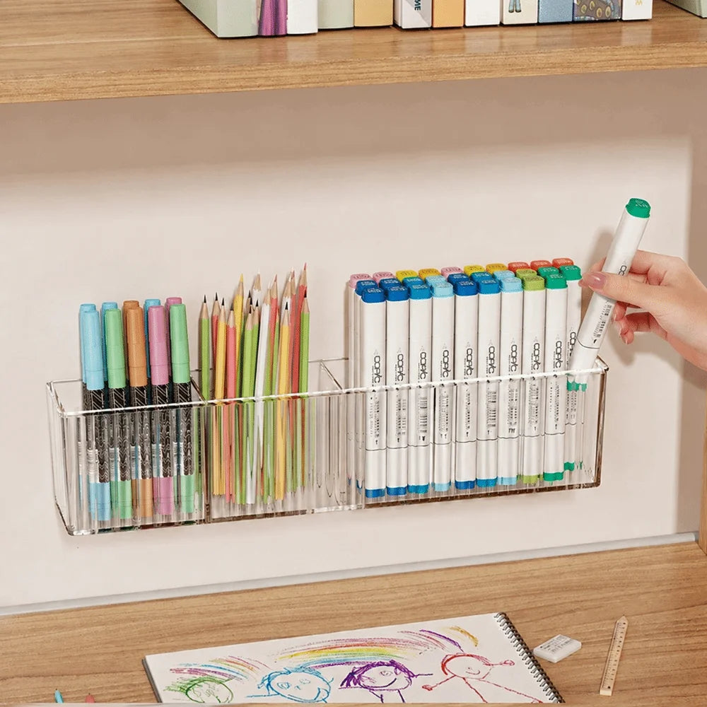 Wall-Mounted Acrylic Pen Organizer – 3-Compartment Storage Box Pen & Marker Organizer Richie's