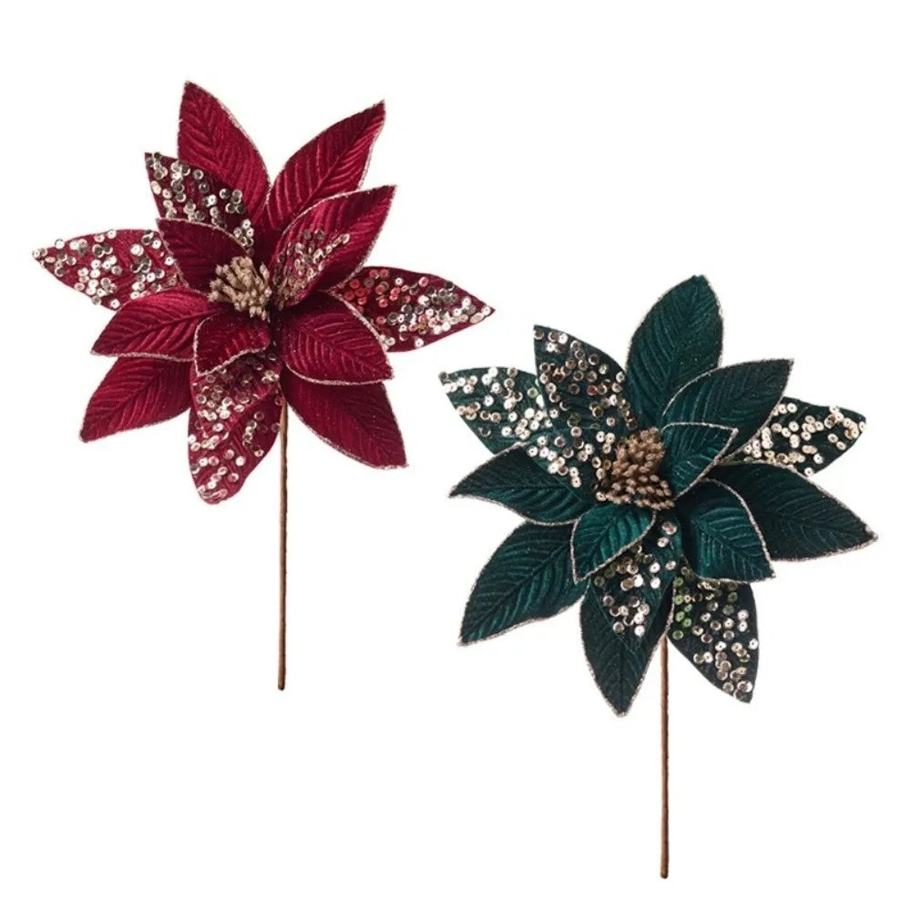 25CM Glitter Artificial Poinsettia Flower | Christmas Wedding Decor Artificial Decorative Flower Richie's