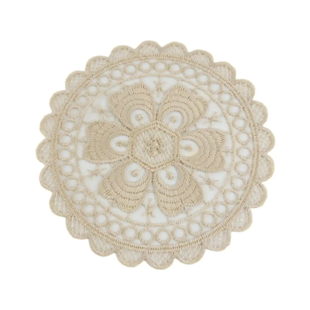 Lace Embroidered Cloth Coaster – Vintage Round Dining Mat Embroidered Coaster Richie's -Yellow-1 One Size