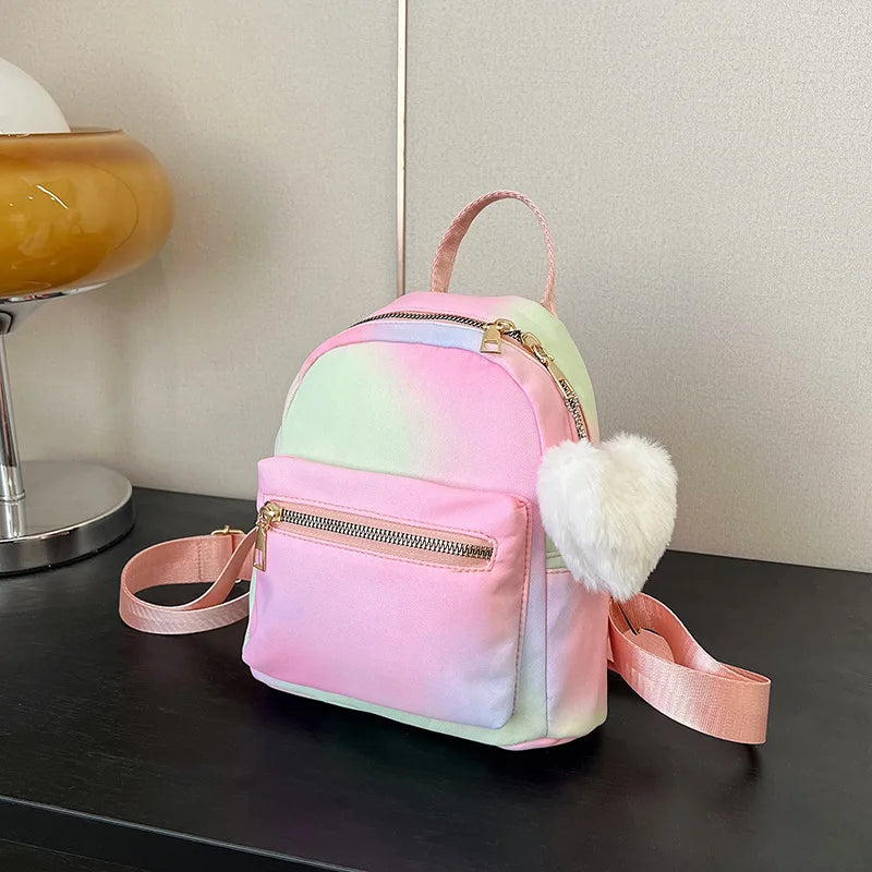 Mini Nylon Backpack for Women – Cute Multicolor Bag & Heart Pendant Mini Backpack Richie's Pink Yellow