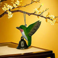 Hand-Carved Hummingbird Wood Figurine with Bell Wind Chime Wood Bird Figurine Richie's Green
