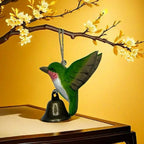 Hand-Carved Hummingbird Wood Figurine with Bell Wind Chime Wood Bird Figurine Richie's Green