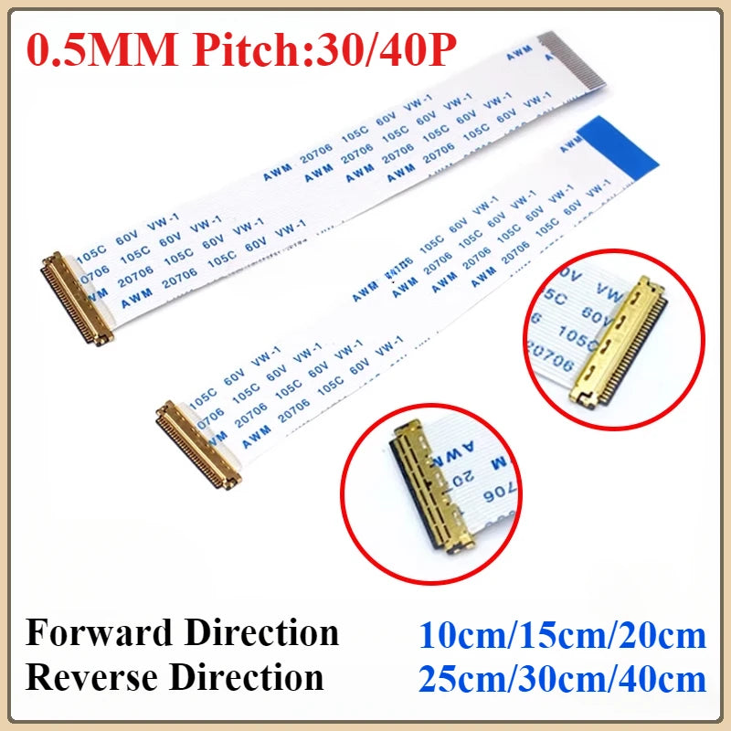 2PCS EDP 30/40-Pin 0.5mm Ribbon Cable AWM 20706 LCD Forward Reverse FFC Ribbon Cable Richie's 30P-25CM Reverse Direction